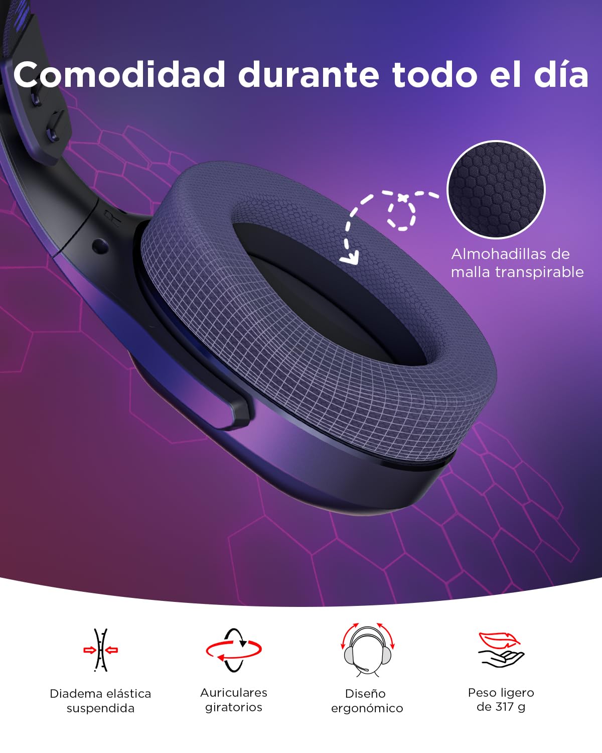 Lenovo Legion H410 - Auriculares Inalámbricos Gaming (Giratorios 90°, Ajustables, Receptor USB-A, BT 5.2, Compatible con PC, Legion Go Series, Otras Consolas) Negro