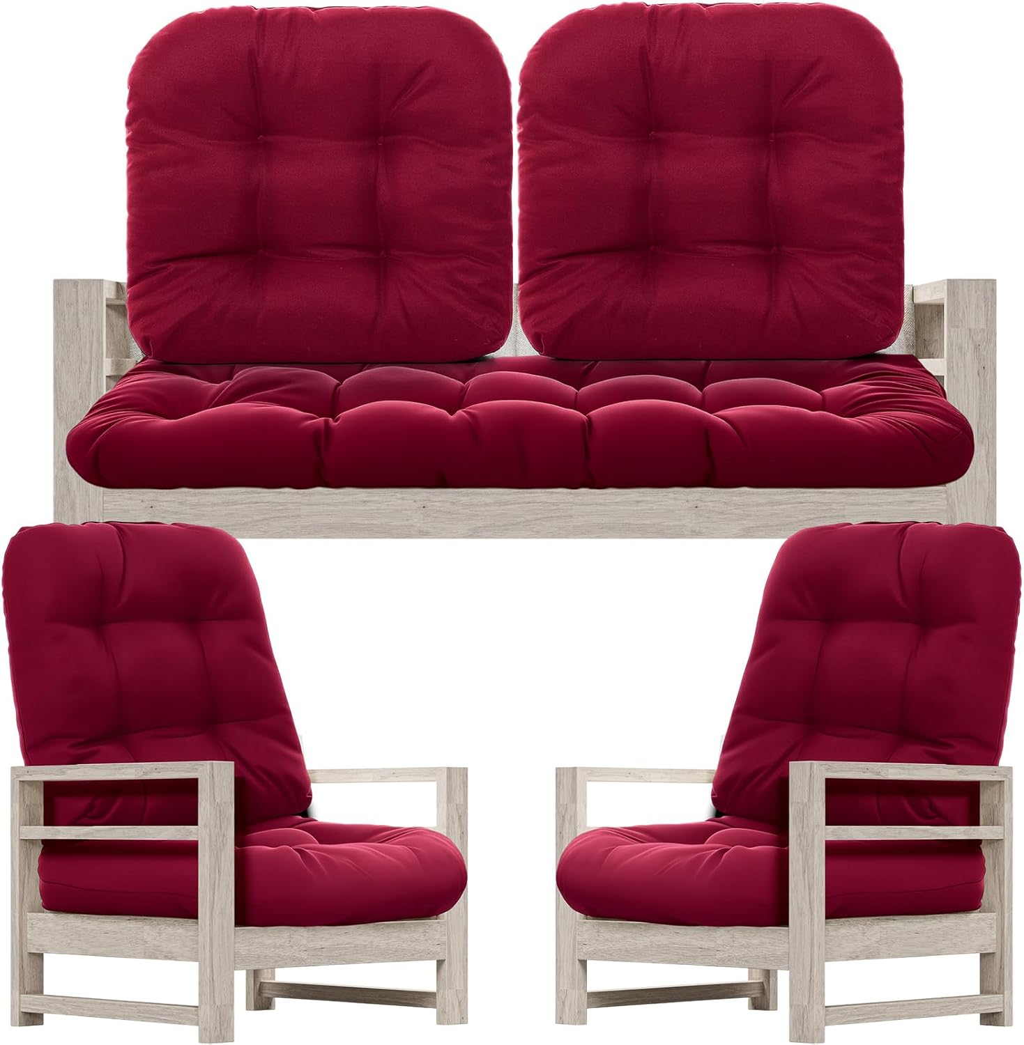 wenqik 7 pcs outdoor wicker chair cushions set with 1 loveseat 44 x 19 in weatherproof & 6 u shaped cushions for wicker patio furniture porch swing bench seat sofa couch (burgundy)