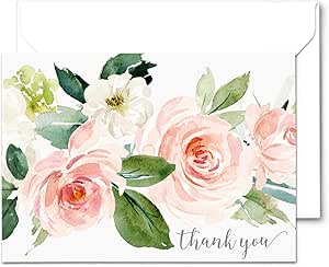 25 Pack Floral Thank You Cards With Envelopes - Elegant Note Cards For Weddings & Showers