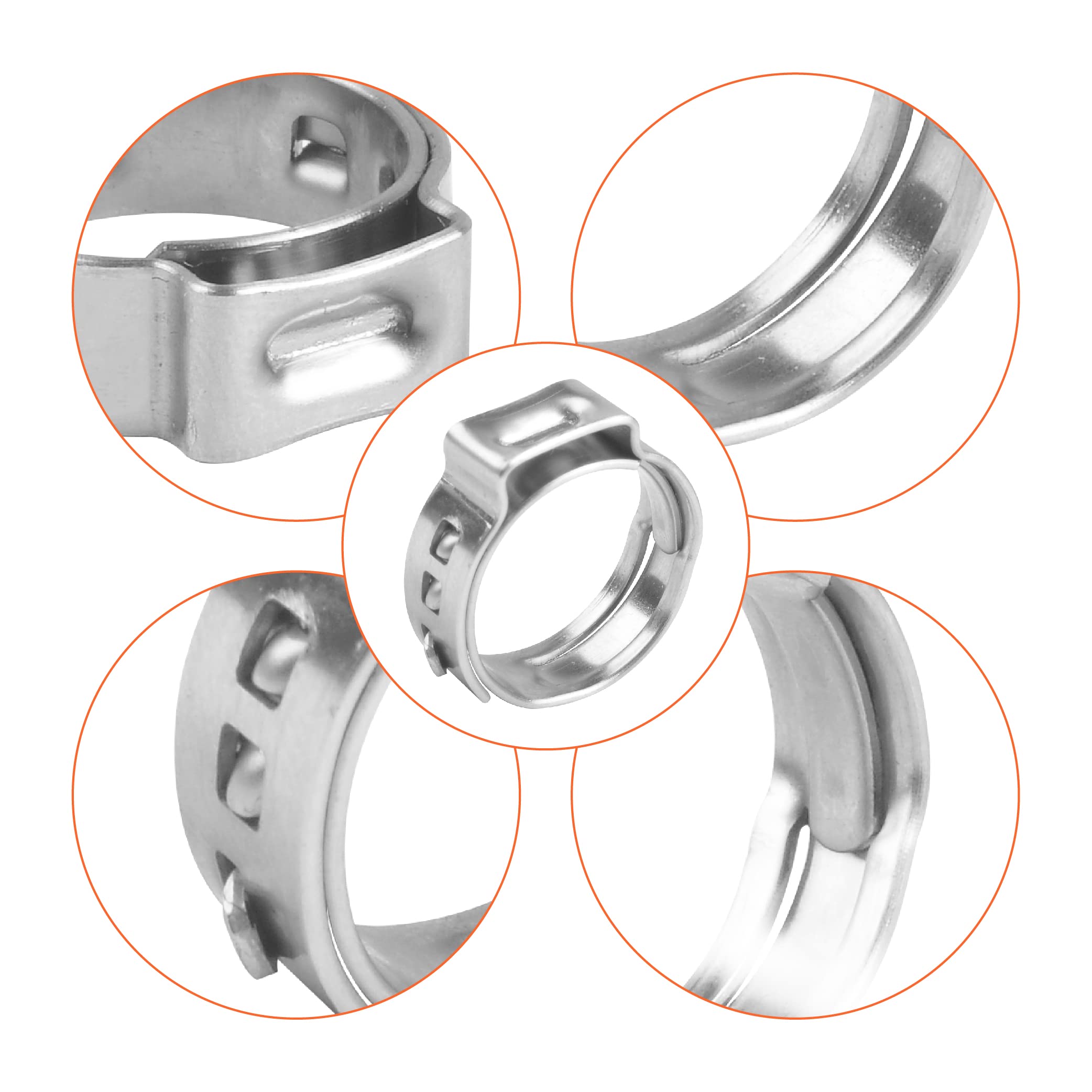 100Pcs 1/2 Inch PEX Cinch Clamps Rings, Stainless Steel