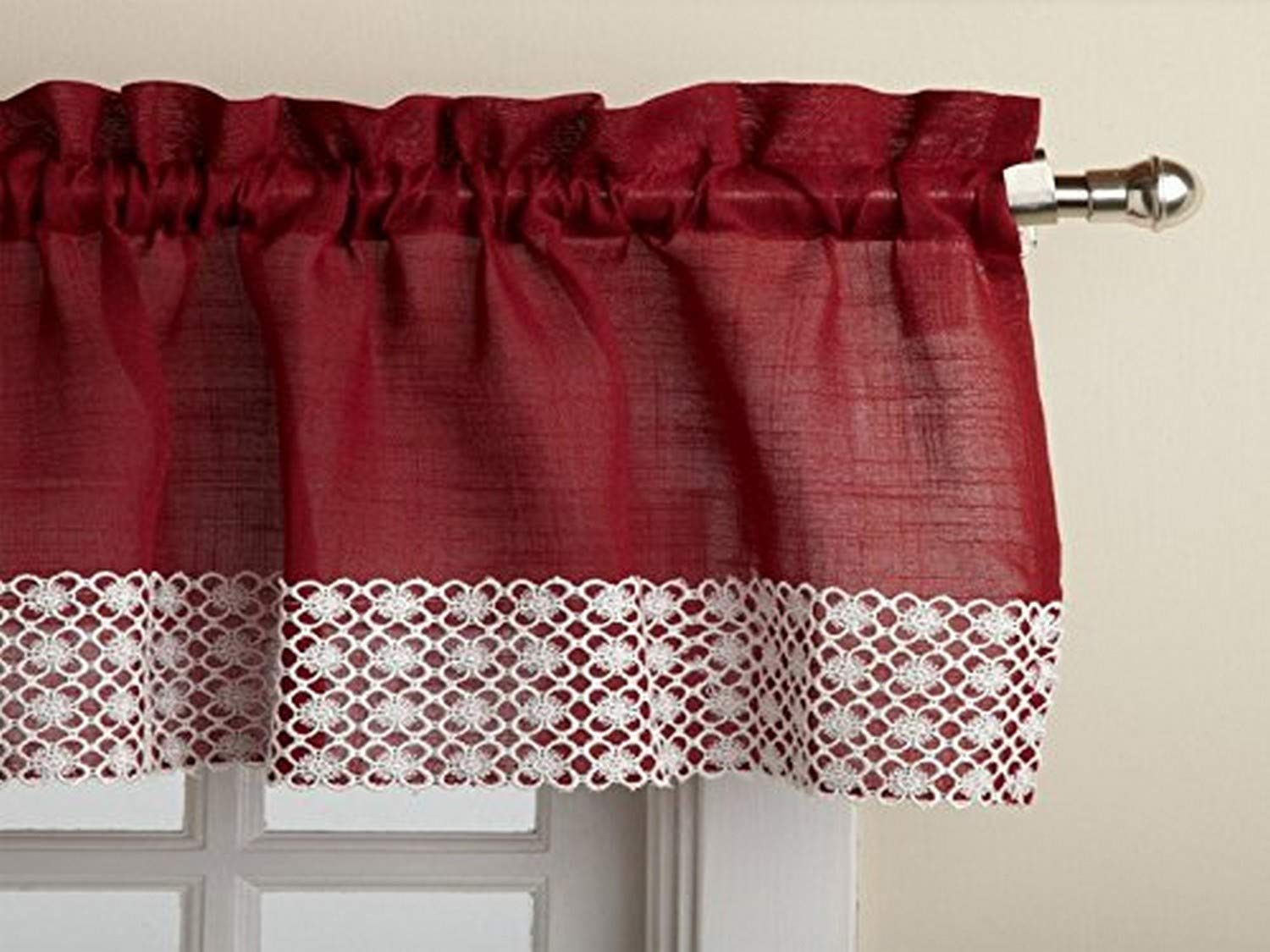 Sweet Home Collection Kitchen Curtains for Windows 40+ Styles &amp; Colors Swag, Valance, Tier Sets &amp; Panels Cafe Curtains for Farmhouse, Rustic, Modern Décor, Salem Burgundy, Valance