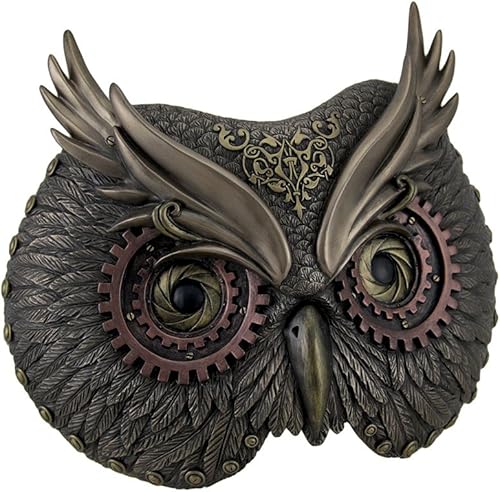 Placas decorativas de resina de bronce metálico Steampunk cabeza de búho máscara de pared 8.5 x 6.75 x 3.5 pulgadas bronce