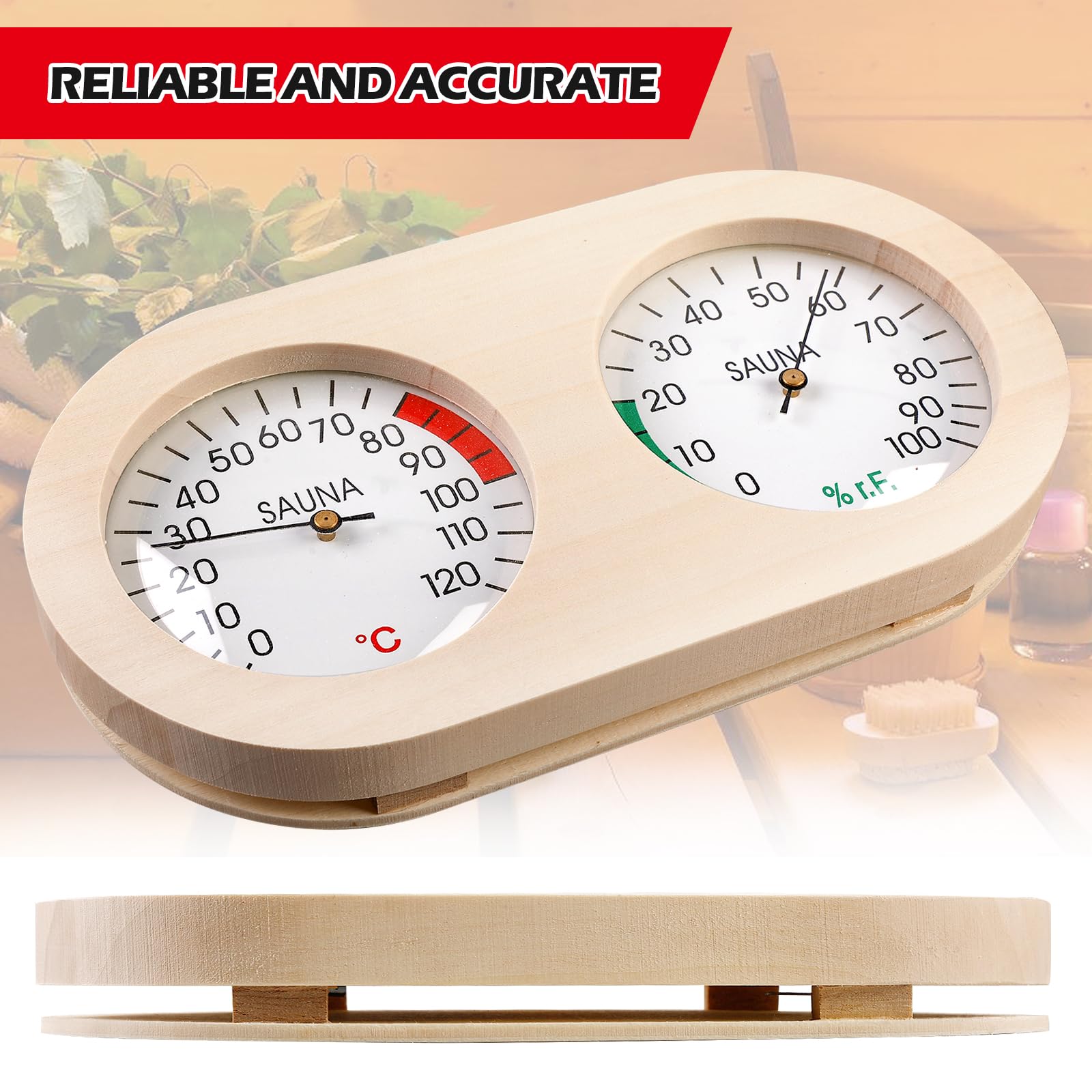 BORDEAG Thermomètre Et Hygromètre 2 En 1 De Sauna Thermomètre Hygromètre En Bois, Thermo-Hygromètre Thermomètre Analogique Hygromètre Thermomètre De Sauna Hygromètre Pour Intérieur Extérieur