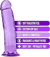 Vista 2 de Blush B Yours Plus Thrill N' Drill - Consolador realista de 9 pulgadas, hecho a mano, suave, transparente, morado, compatible con arnés de ventosa