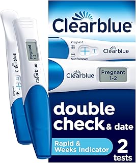 Clearblue Pregnancy Test Double-Check & Date Combo Pack, Result As Fast As One Minute (Visual Stick) & Tells You How Many Weeks (Digital Stick), 2 Tests (1 Digital, 1 Visual), Packaging May Vary