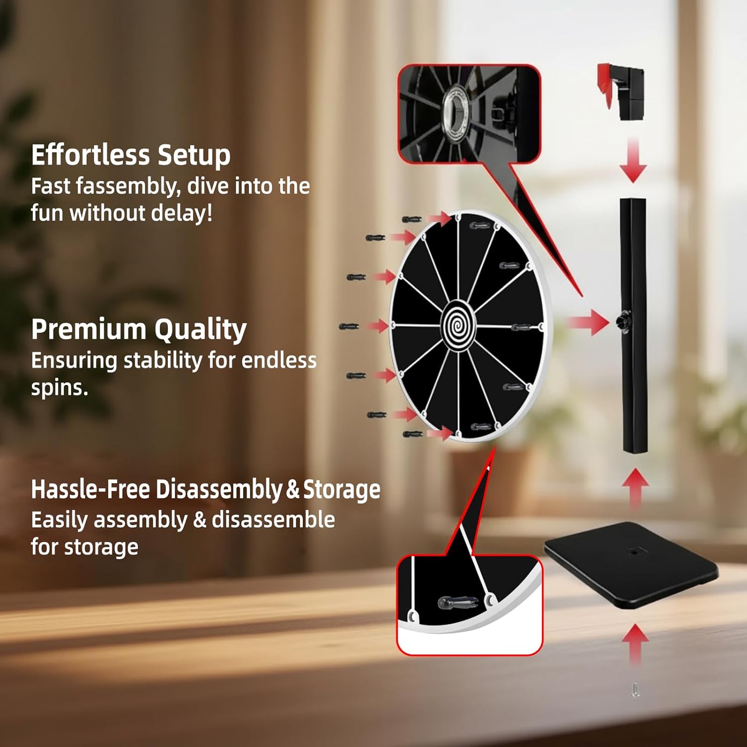 Pionites 12 Inch 12 Slots Prize Wheel Tabletop or Wall Mount Fortune Spin with Dry Erase Marker and Eraser for Engaging Home Parties, Trade Show, Carnival Events (12''12Slots Black)