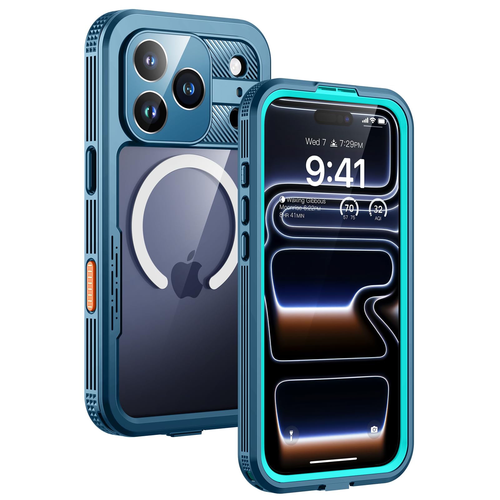 Lanhiem Cover per iPhone 17 Pro Impermeabile – Antiurto [Compatibile con MagSafe] Infrangibile 360 Subacquea Integrata IP68 Waterproof Chantier Antipolvere per iPhone 17 Pro,Blu