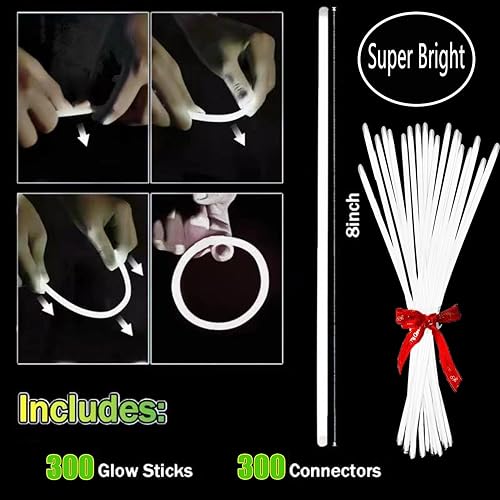 Miniatura 9 de YOFOBU 300 pulseras y collares verdes que brillan en la oscuridad a granel con conectores de 8 pulgadas, barras luminosas de neón para Hawii,