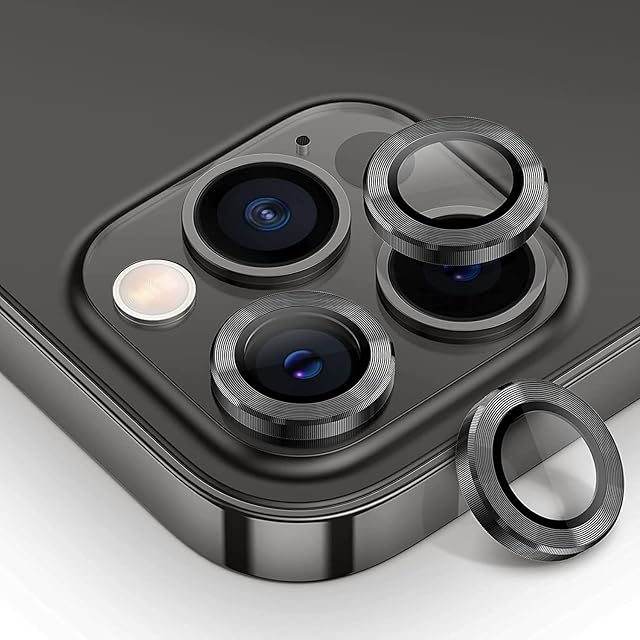 wlooo iPhone 13 Pro/iPhone 13 Pro Max Camera Lens Protector, 9H Tempered Glass Screen Protector Camera Cover Metal Individual Ring Bulletproof Scratchproof Protective Lens Protectors (Graphite)