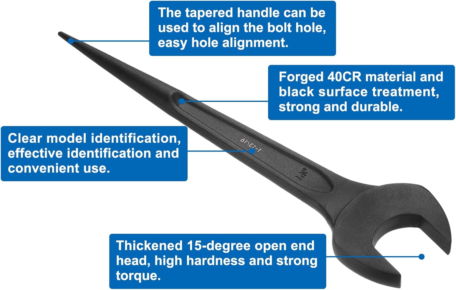 HARFINGTON Single Open End Spanner Wrench 1-13/16-inch 15 Degree Angle Single Head SAE Construction Spanner Wrenches for Automotive Mechanical Maintenance