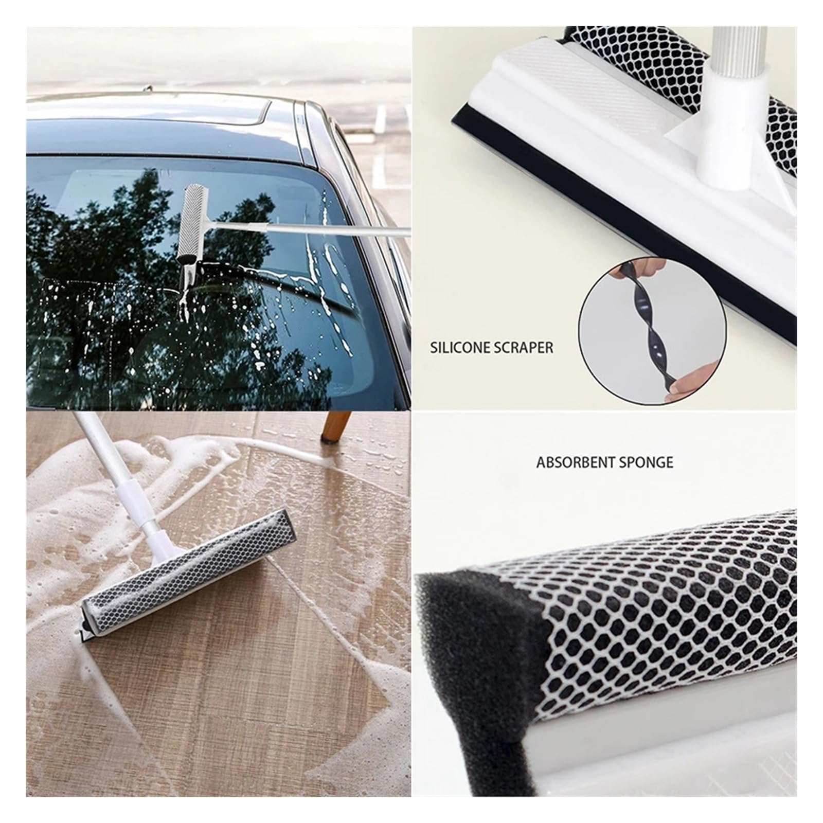 Rasqueta Ducha Herramienta de Limpieza Ventanas Vidrio, Limpiador Doble Cara, escobilla Goma, raspadores for baño, Cepillo for Lavar automóvil(Yellow)