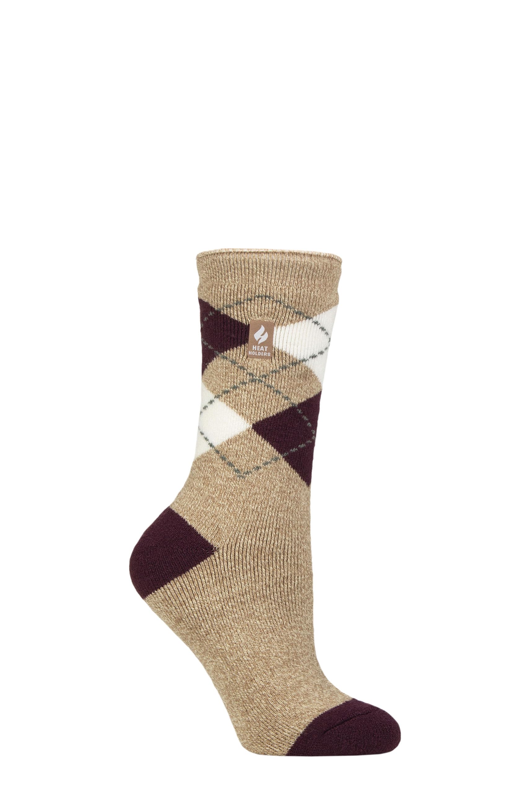 Heat Holders Women's Cali Oat / Cabernet Sockshop 1.6 Tog Lite Patterned And Striped Socks Pack Of 1 (Uk, Numeric, 4, 8, Regular, Regular, Cali Oat/Cabernet)