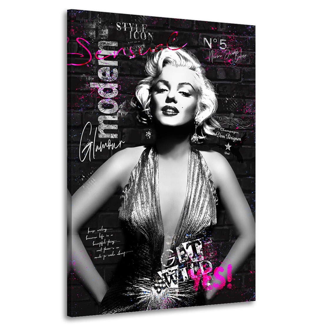 Kunstgestalten24 | Marilyn Monroe Vogue Black Pop Art Bild | Leinwand Bild | Wohnzimmer bilder | Wandbilder | Wanddeko | XXL Bilder auf Leinwand | Moderne Bilder | Hochwertige Kunstdrucke