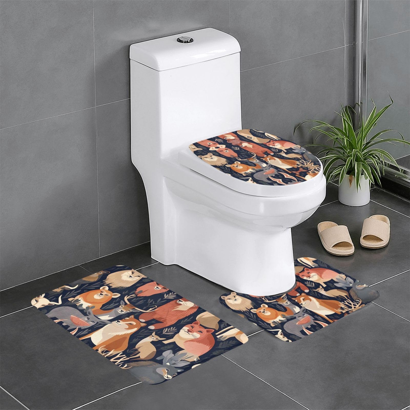 Tapis de salle de bain antidérapant wc et coiffeuse 3 pièces animaux