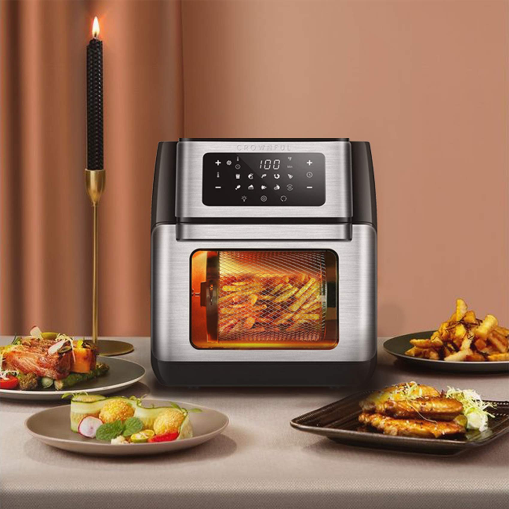CROWNFUL 10.6 Quart Air Fryer, 10in1 Air Fryer Toaster Oven