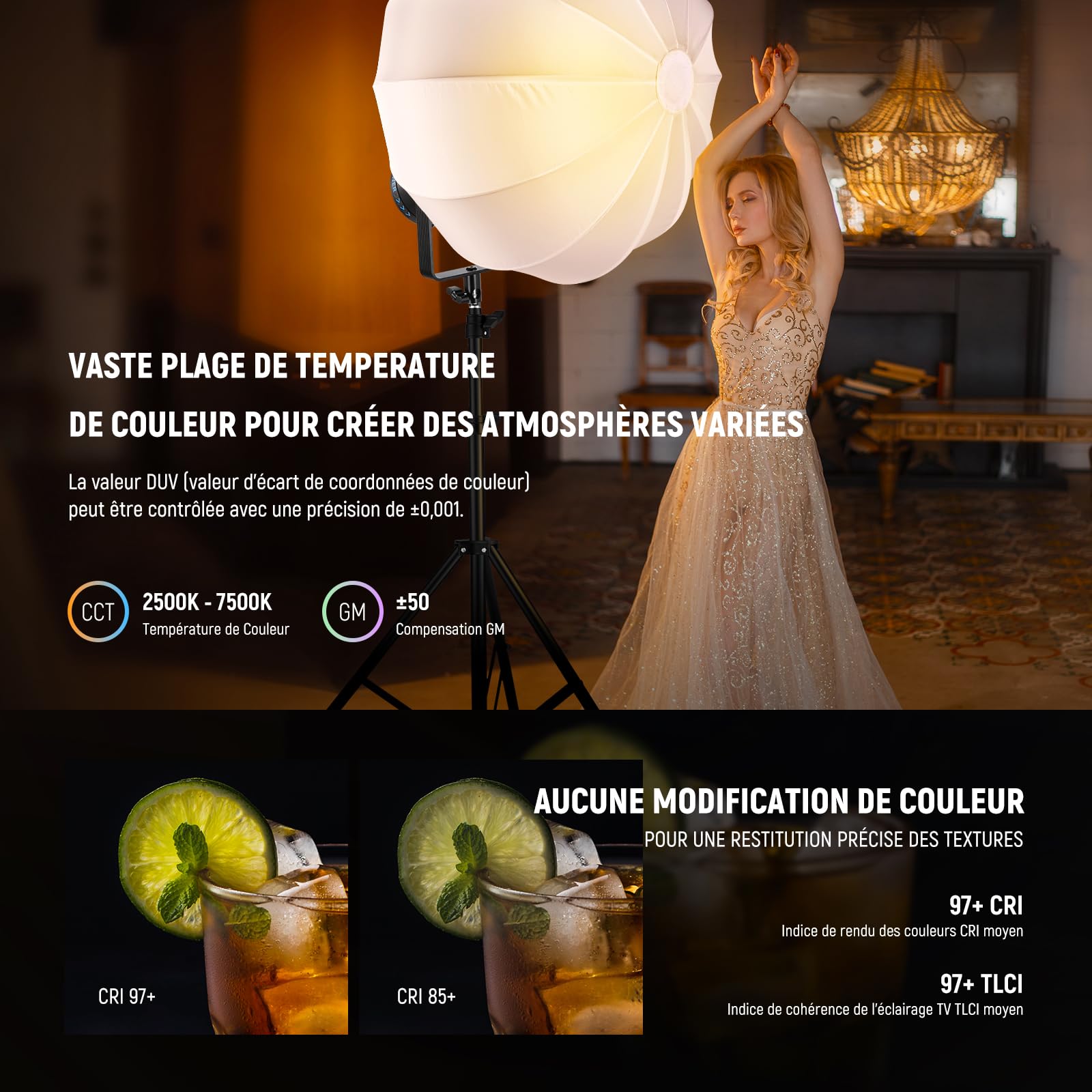 NEEWER CB300C 300W COB Video Light LED RGB avec Réflecteur, Contrôle APP/2,4G, 17 Scènes, 29600Lux/1m 2500-7500K CRI97+/TLCI97+ Éclairage Continu Couleur COB Bowens Réglable, pour Tournage en Studio