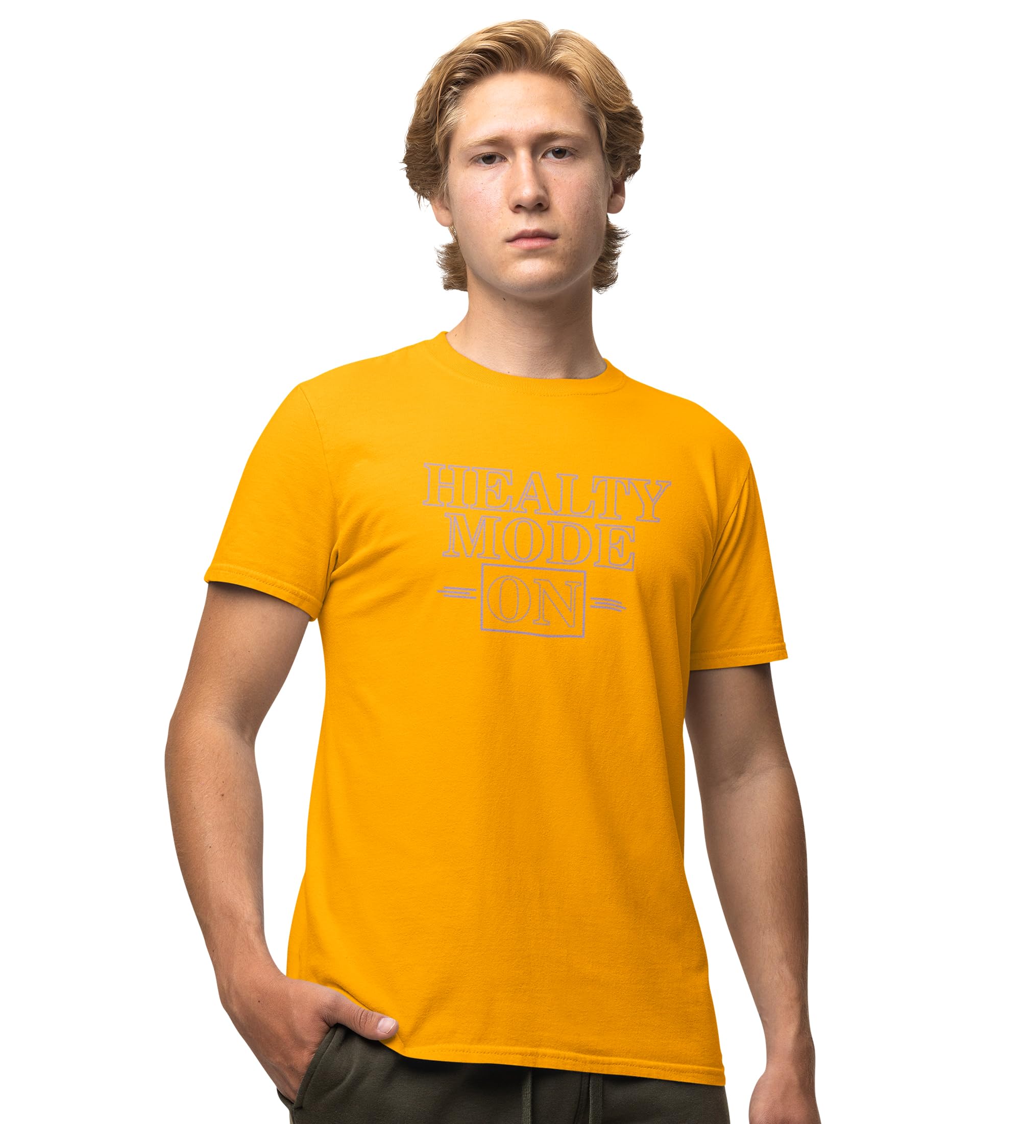 Aayansh CREATIONHealthy Mode Yellow Round Neck Cotton Half Sleeved Men's T-Shirt with Printed Graphics