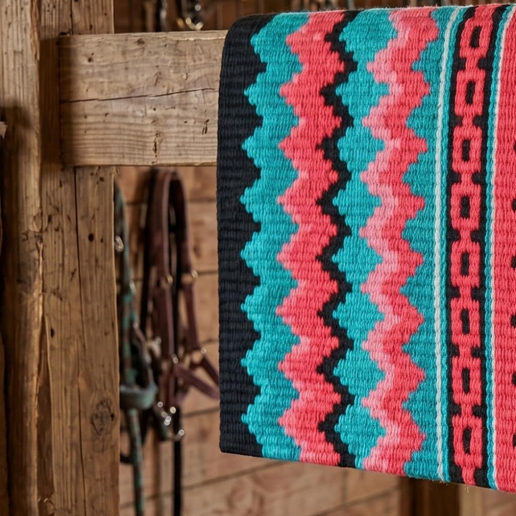 Western Show Saddle Pad/Blanket for Horses - Handmade Wool Saddle Blanket with New Zealand Design, Thick, Durable & Comfortable for Horse Riding (36” L x 40” W x 1) M21