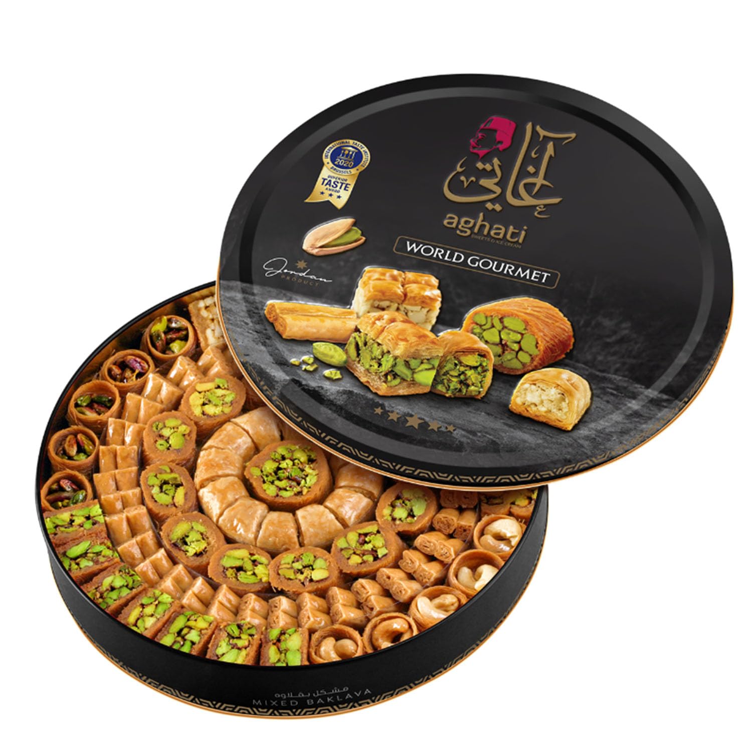 Premium Baklava 500g Gemischte Sorten - Orientalische Süßigkeiten Geschenkbox - Mit Echten Pistazien & Nüssen - Süßgebäck Spezialität & Ben's Garden Notiz Set
