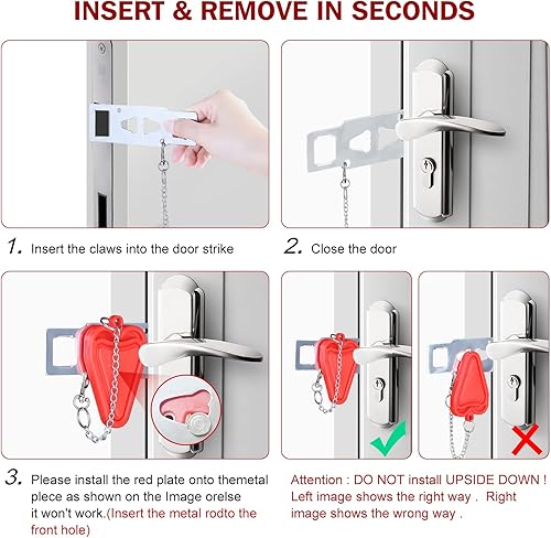 Miniatura 6 de Cerradura de puerta portátil, paquete de 2 cerraduras adicionales, cerradura de seguridad para el hogar, cerraduras de bloqueo de viaje para