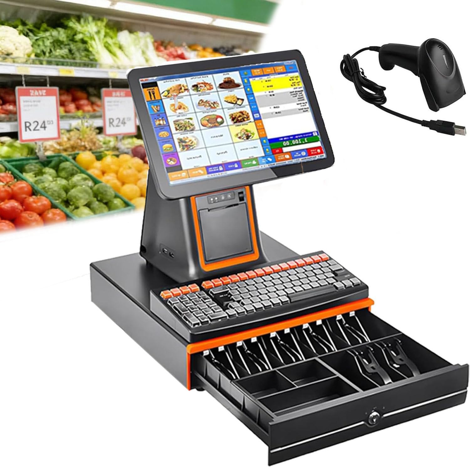 Pos per Piccole Imprese,Registratore di Cassa Intelligente,Terminale di Pagamento da 58 Mm,Monitor Touch-Screen Pos da 15,6 Pollici,per Vendita al Dettaglio,Ristoranti A
