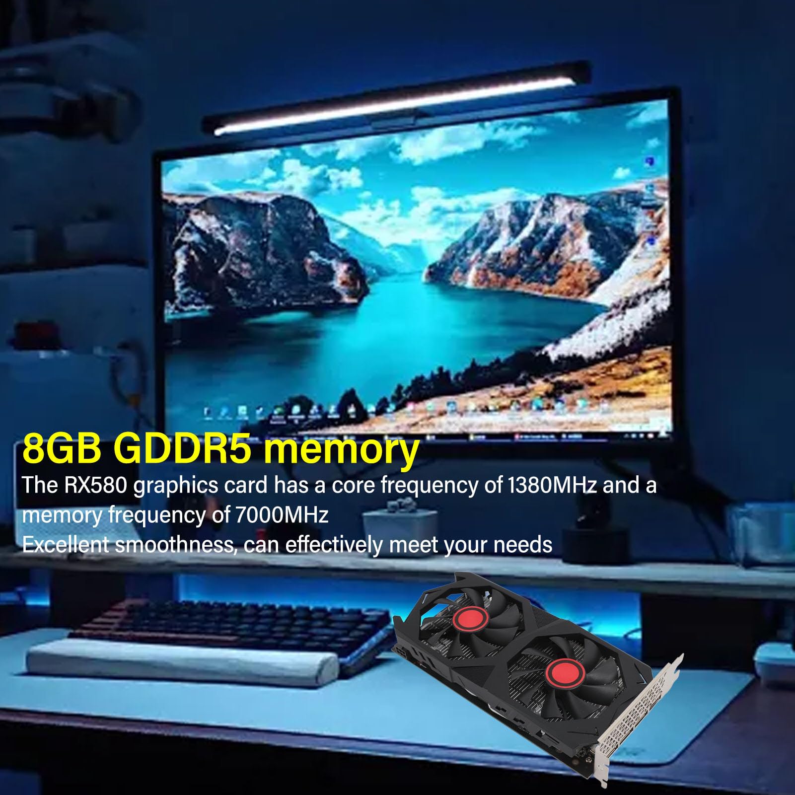 RX580 8 GB GDDR5 256BIT Karta Graficzna, Podwójny Wentylator Chłodzący, Wydajna, Cicha, Karta Graficzna do Gier PCI Express, do Komputera