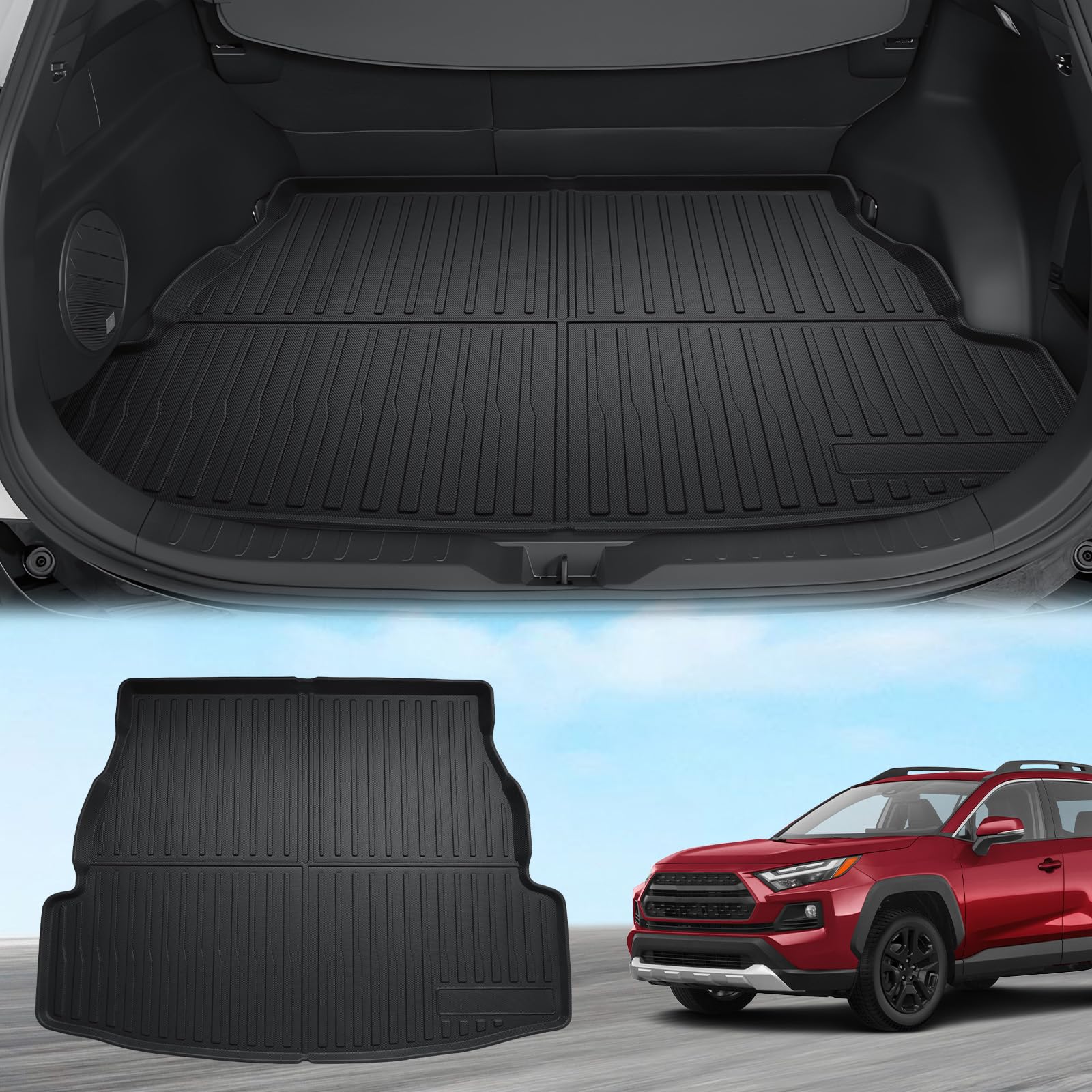 ECOZEN Wanna do bagażnika Toyota RAV4 (Hybrid) 2019-2025, TPE na każdą pogodę, oryginalna mata do bagażnika 3D, 3-warstwowa guma, wodoszczelna, wysokie dopasowanie, wysoka krawędź
