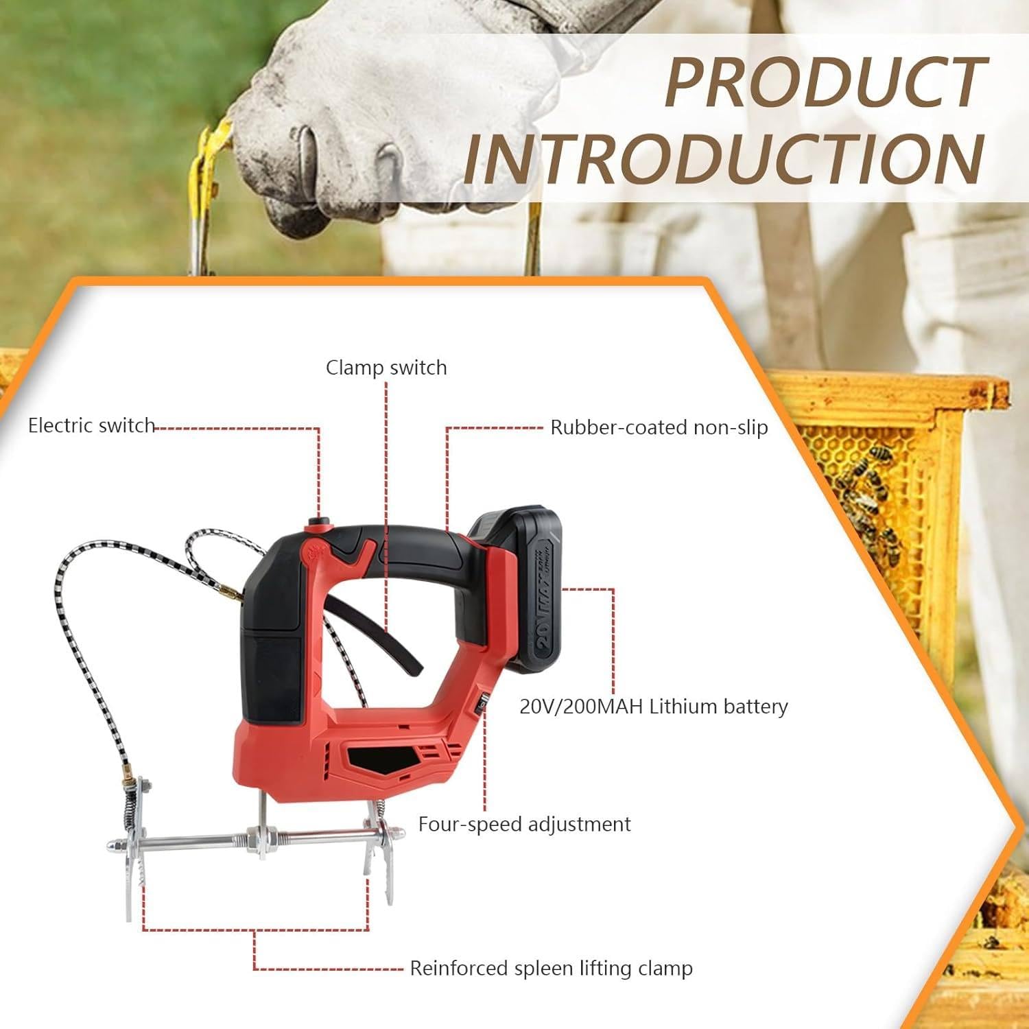 Smielatore Elettrico Senza Fili, Smielatore, Scuotitore per Telaini da 150 W, 2700 Giri/Min, Motore Brushless Ricaricabile, 1/2 Batterie Opzionali, per Apicoltura 2*Battery-Red