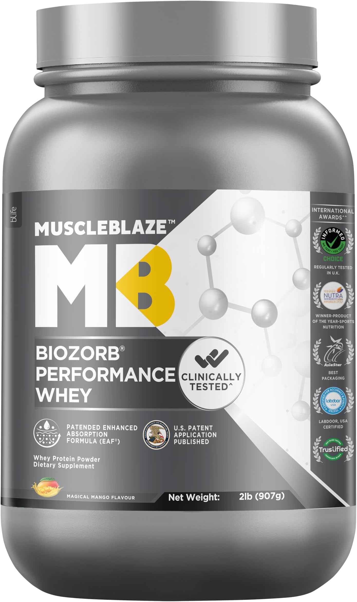Biozorb Performance Whey Protein (Magical Mango, 2lbs / 907g) | Clinically Tested 50% Higher Protein Absorption