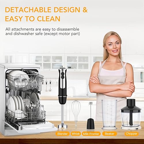 Miniatura 5 de Batidora de mano 5 en 1, batidora de mano de 800 W, 12 velocidades y modo turbo mezclador de mano con vaso de mezcla de 21.7 fl oz, picador de 16.9