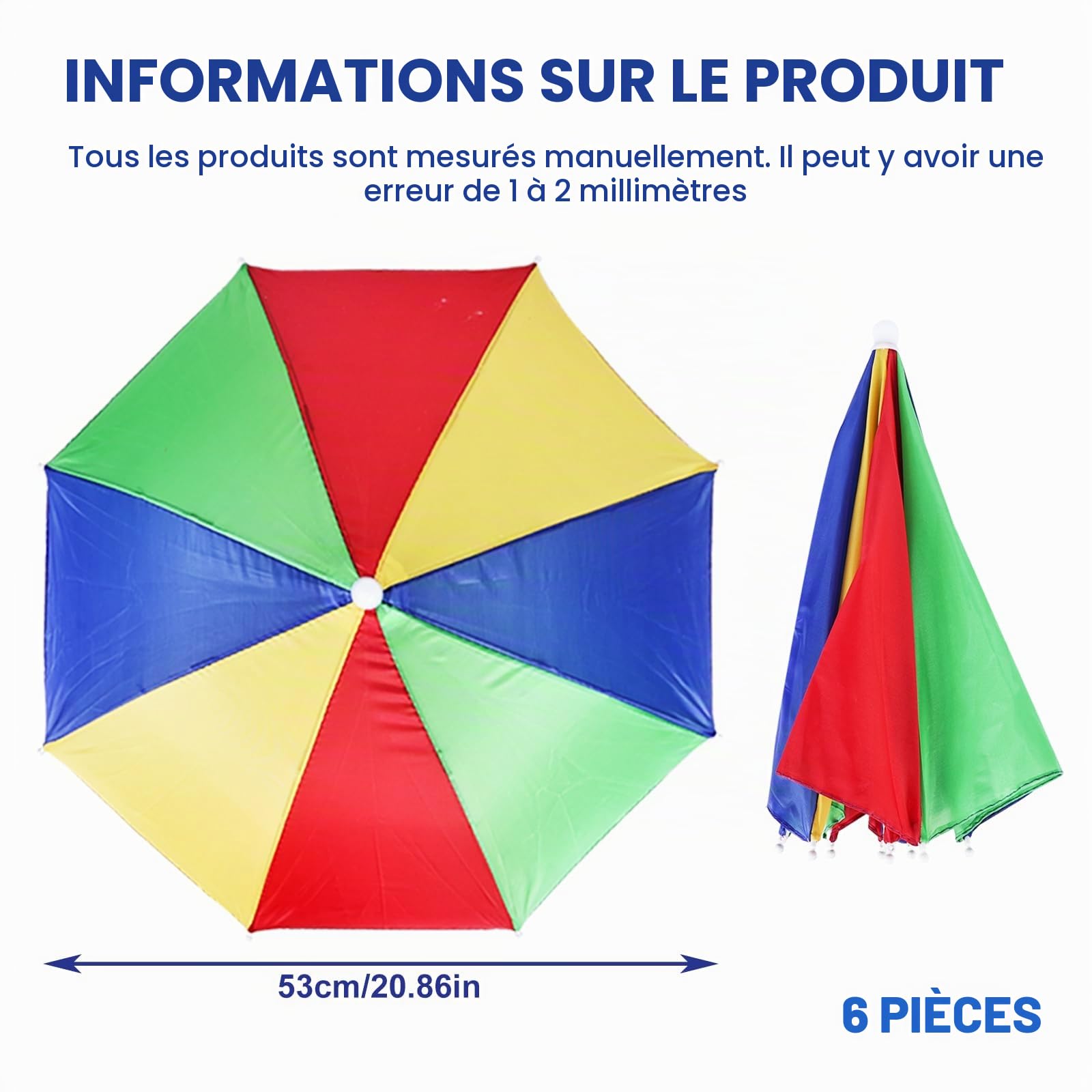 6 Pièces Chapeau Parapluie Pliant, Mains Libres Parapluie de Pêche avec Bandes Élastiques pour Le Golf Le Cyclisme L’Exterieur