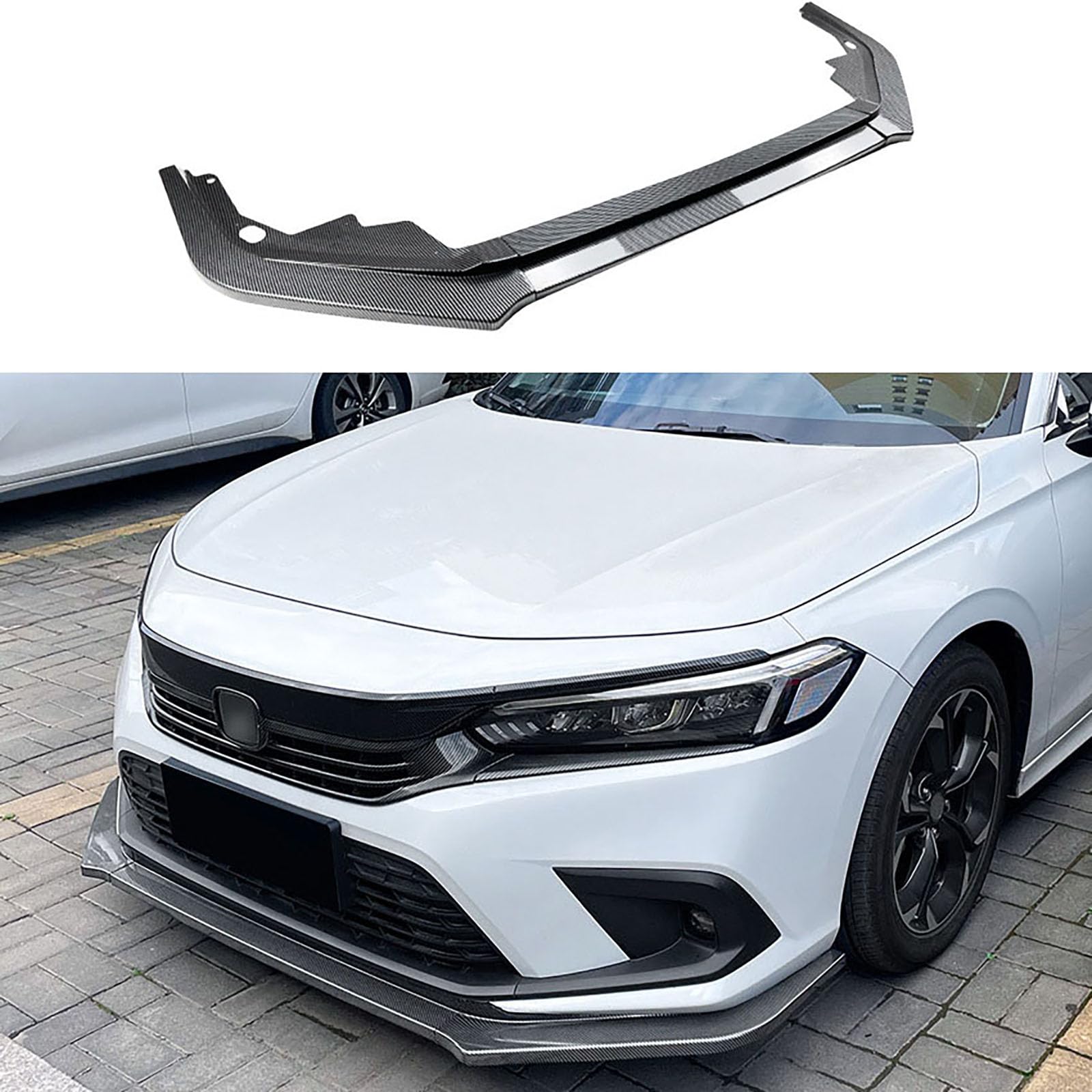 Compatible with Civic 11th 2021+, Car Front Bumper Spoiler Lip, Shark Fin Diffuser, Lower Protection Cover,Carbon fiber look