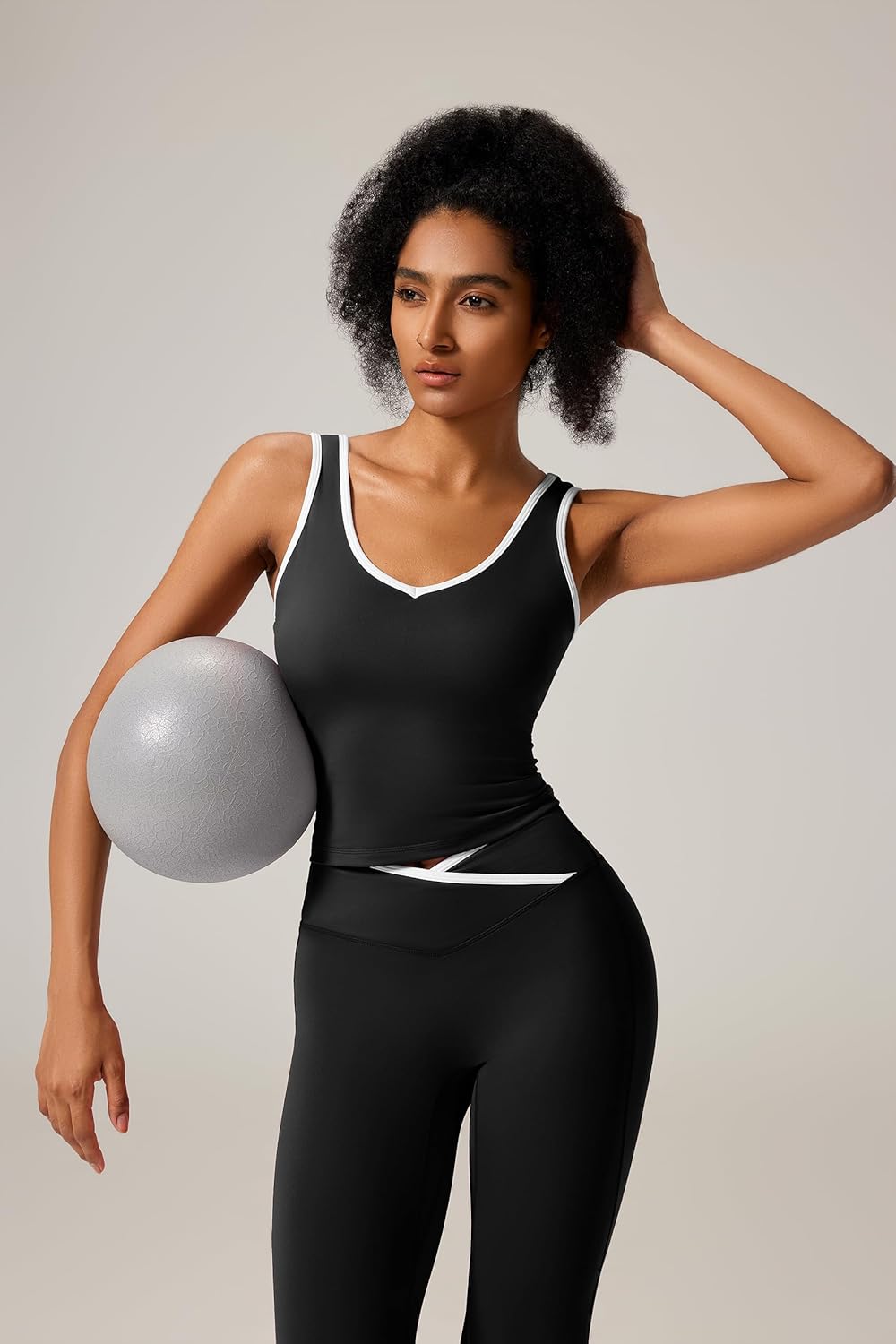 RXRXCOCO Women 2 Piece Workout Sets Flare Leggings Scrunch Butt Lifting Crop Tank Matching Set Colorblock Gym Yoga Outfits - Image 4