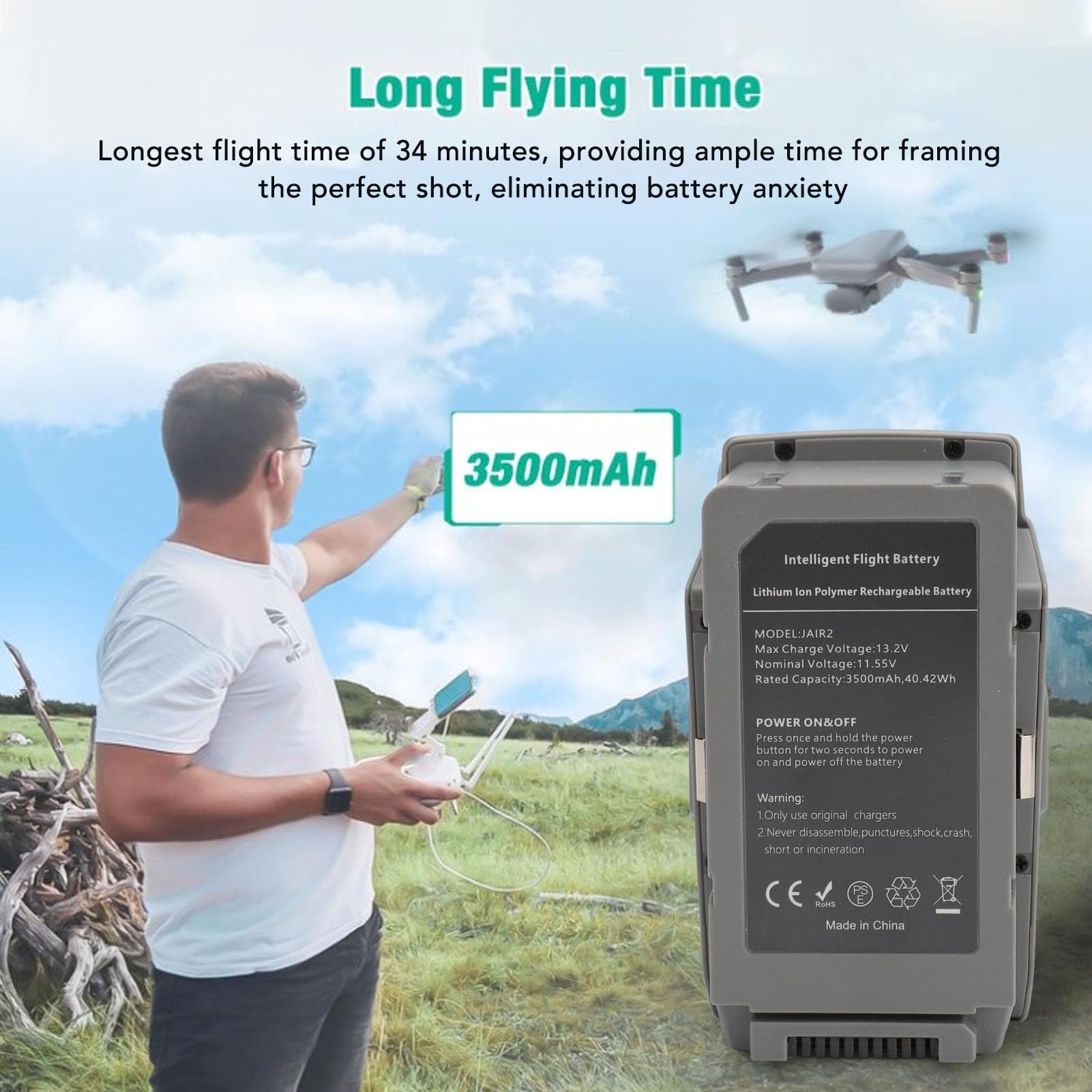 VBESTLIFE Inteligentna Wymiana Baterii Lotu dla Mavics Air 2S, Air 2 Drone, 11,55 V 3750 MAh 40,42 Wh, Maksymalny Czas Lotu 34 Minuty (1 paczka)