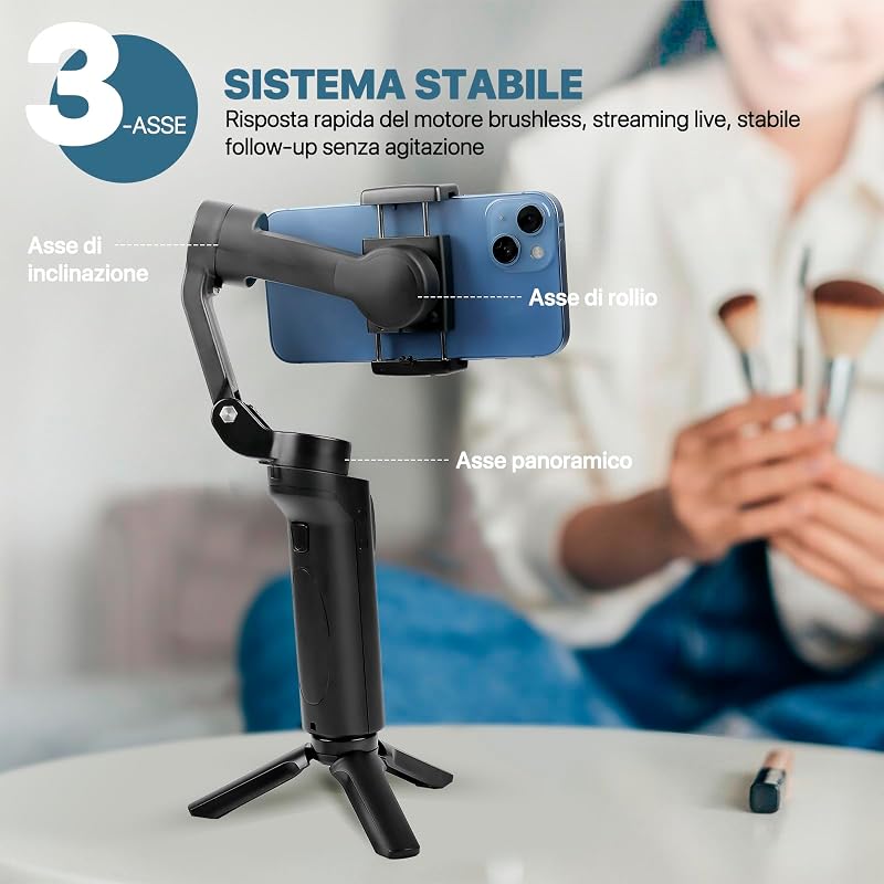 STRBDYI 3 tengelyes telefonstabilizátor, összecsukható gimbal vlogging és YouTube videózáshoz