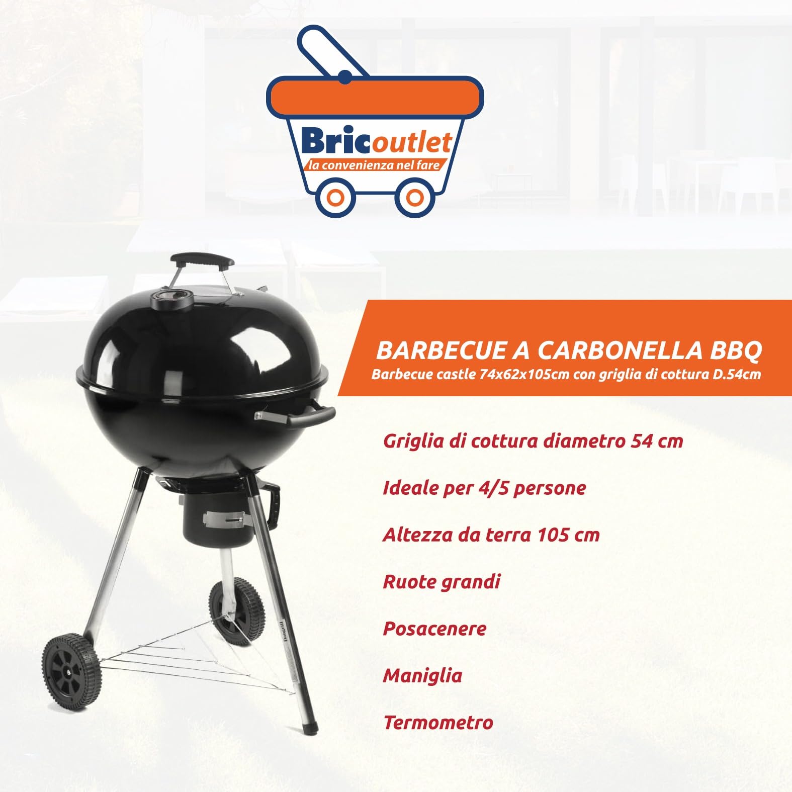 Barbecue a carbonella BBQ, Griglia di cottura D.54cm - Castle