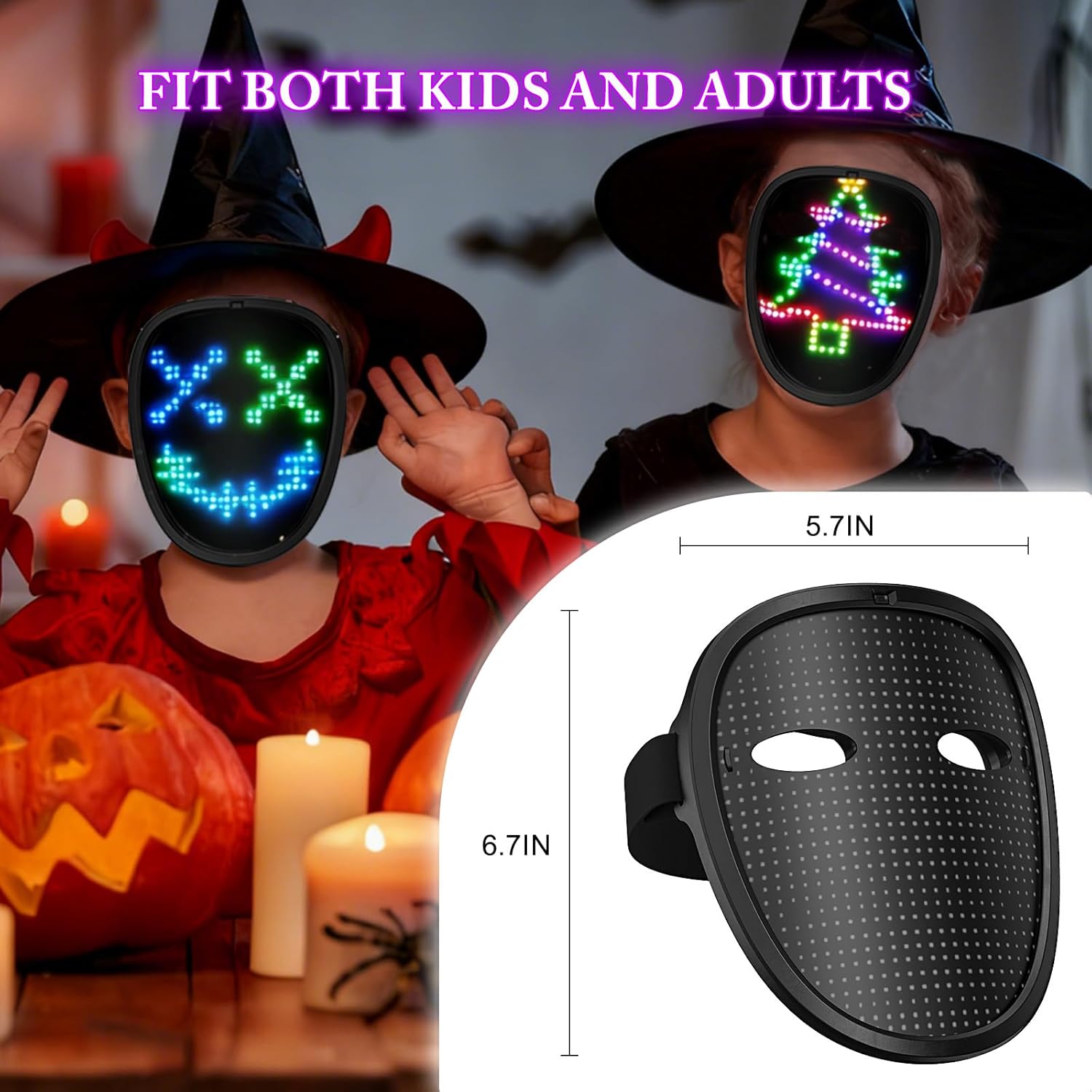 LED Mask with Gesture Sensing - 70 Patterns Display for Halloween Christmas Costume Cosplay Masquerade for Teen Boys Girls - Image 6