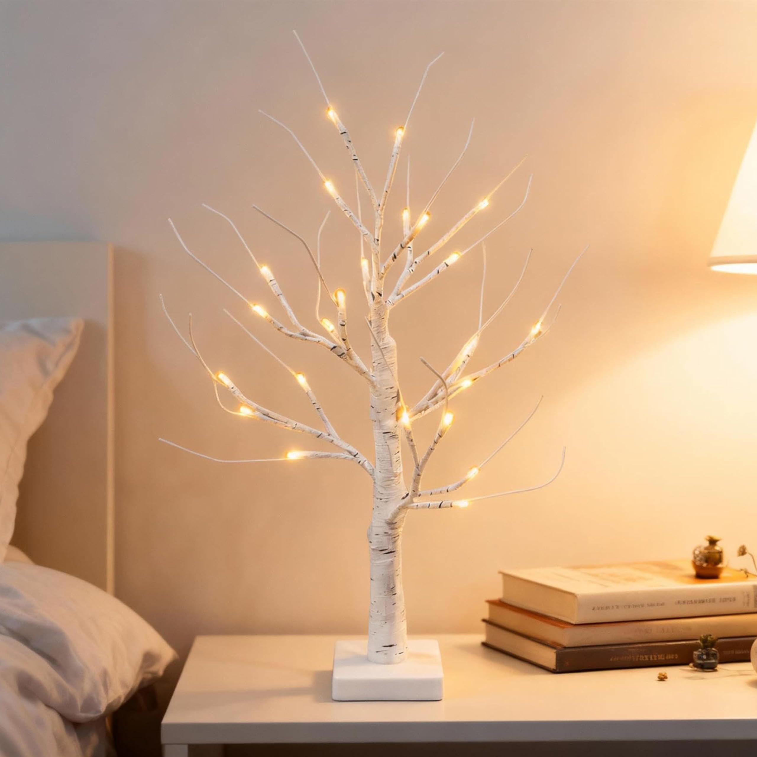 Shatchi White Twig Christmas Tree With Lights 2Ft Tabletop Mini Birch Tree 24 Warm Leds Battery Operated For Home Party Wedding Easter Christmas Decoration