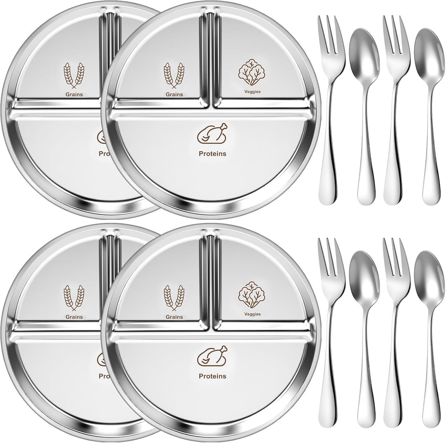 Jinei Stainless Steel Bariatric Portion Control Plate Set