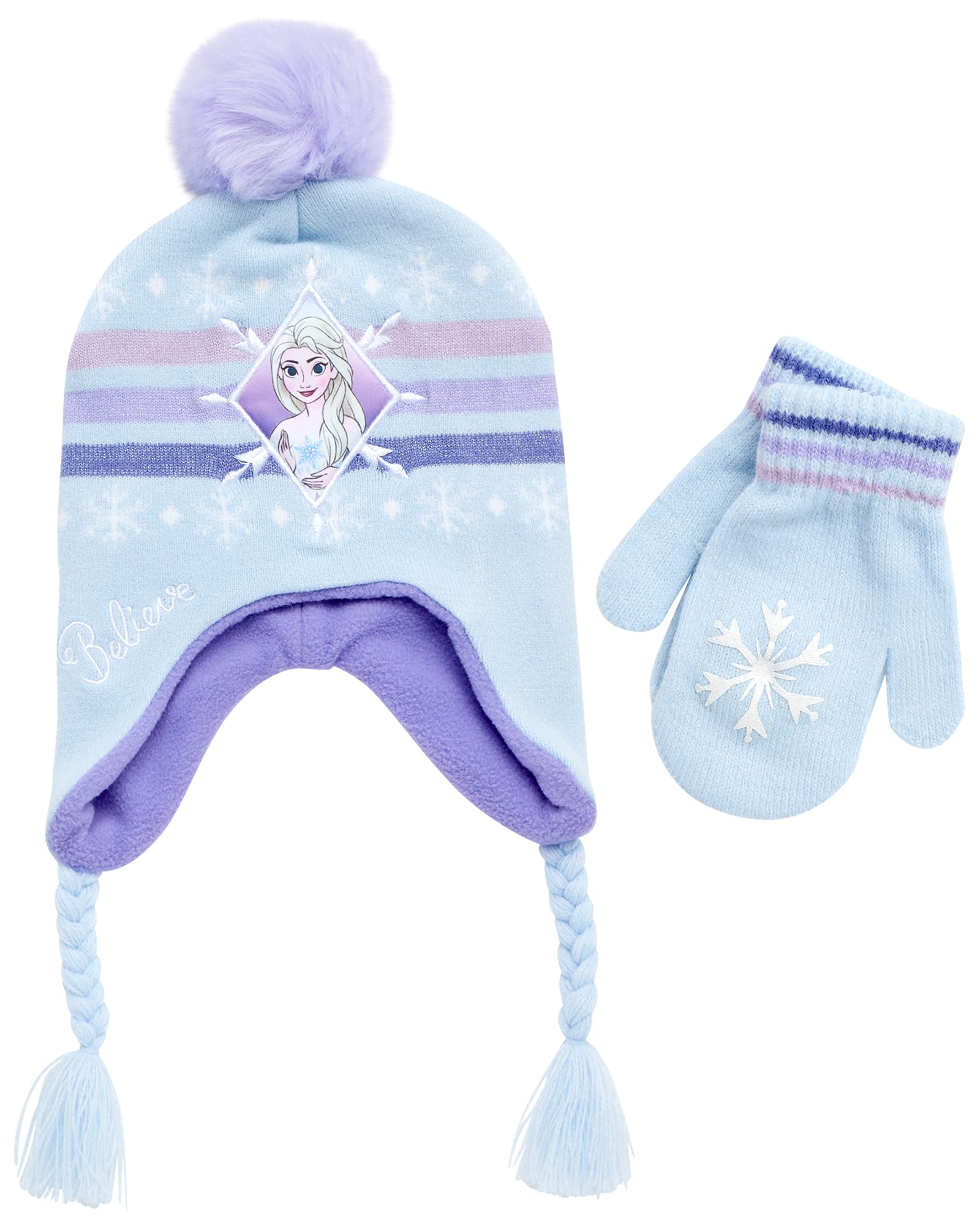 Disney Girls Frozen Elsa and Princess Winter Hat and Mitten Set (Toddler), Size Age 2-4, Blue Mitten