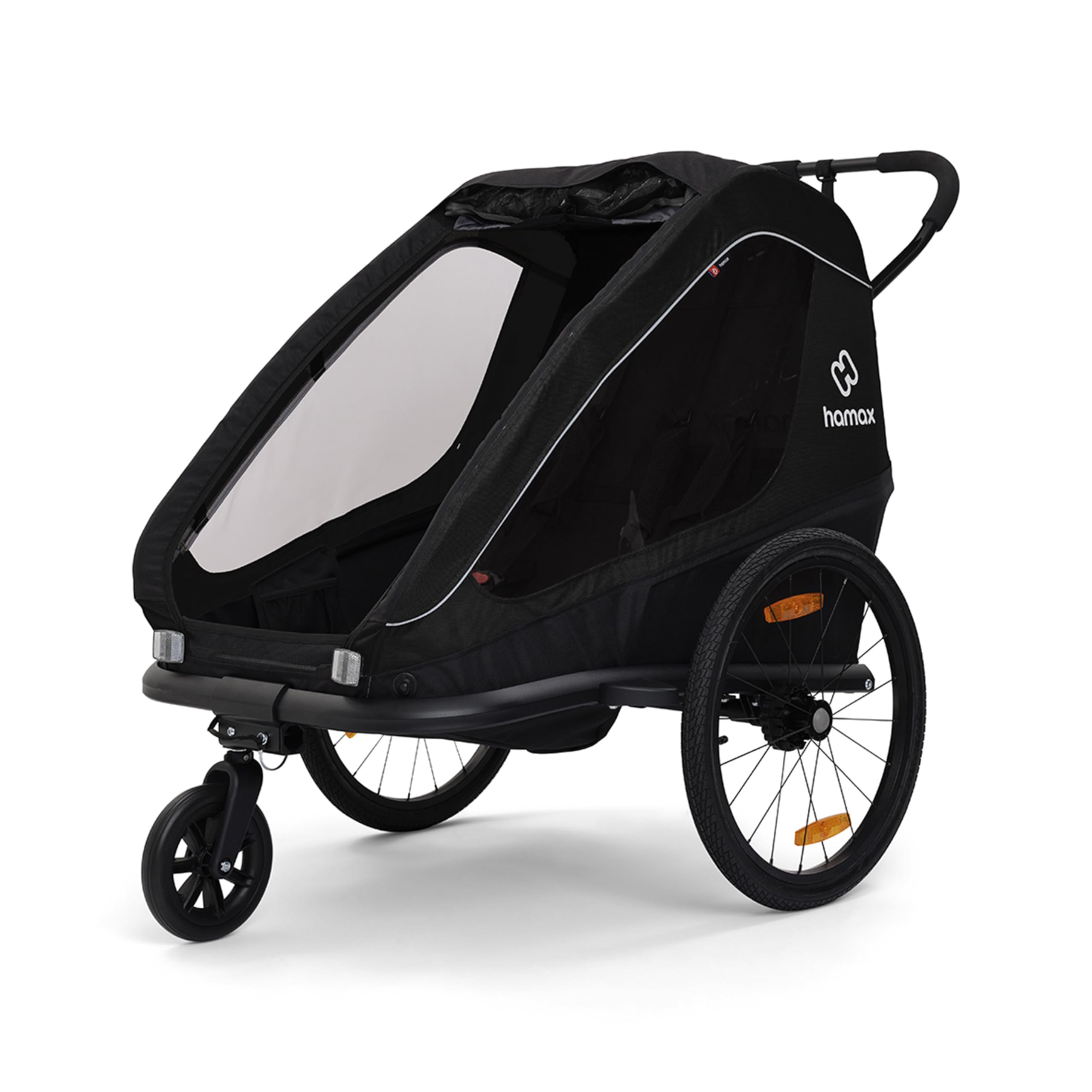 Hamax - Trailer Traveller a 2 posti - Rimorchio Bici e Passeggino - Massima sicurezza - Imbracatura a 5 punti - Riflettori multipli - Leggero e pieghevole - per bambini fino a 22 kg