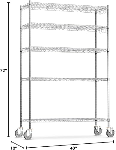 Miniatura 2 de Leteuke Estantería de alambre con ruedas, estantes de almacenamiento ajustables de 5 niveles con certificación NSF, 48 x 18 x 72 pulgadas,