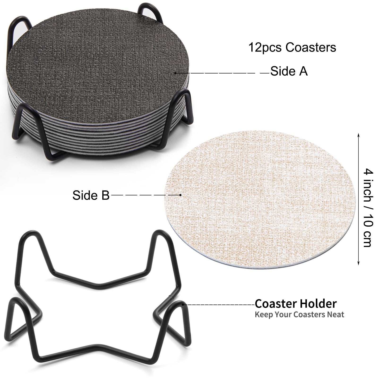 Drink Coasters, 12 Pcs With Holder, Dual Sided Ethiopia