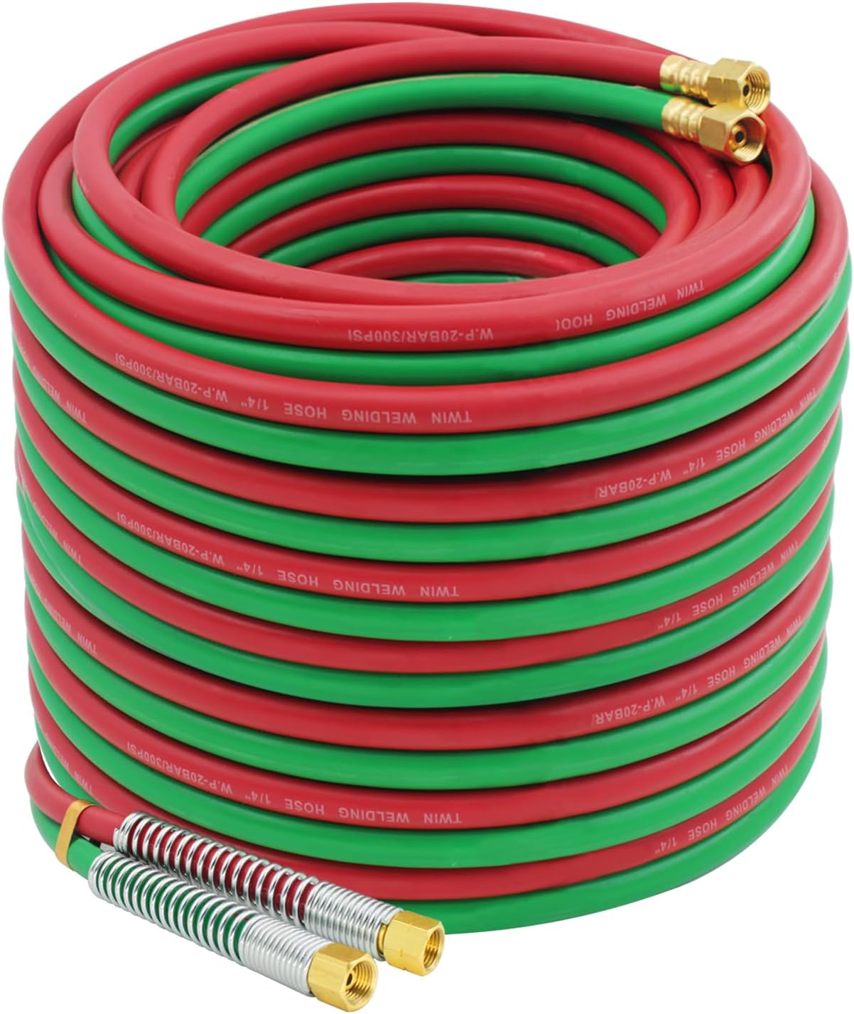 RX WELD Oxy Acetylene Hose, Torch Hose 1/4-Inch × 100 Feet with 9/16"-18 B Fittings, Torch Hose, Grade R