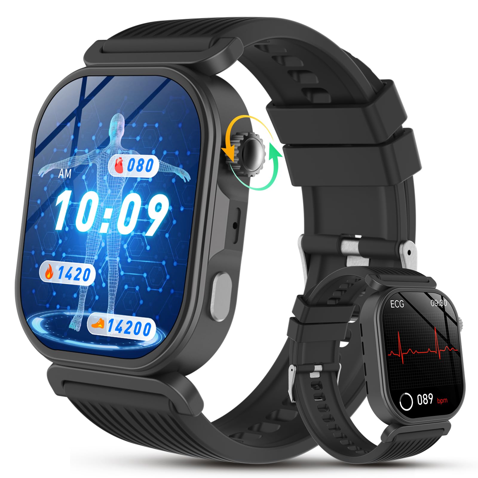 YUPENG 2026 Smartwatch ECG/HRV/Lipidi/Pressione Sanguigna/Acido Urico/BMI | 1.88" Orologio Fitness con Chiamate, 24H Sonno/Temperatura/Cardiofrequenzimetro/SpO2/Micro-Check-up/SOS, Android iOS, Nero