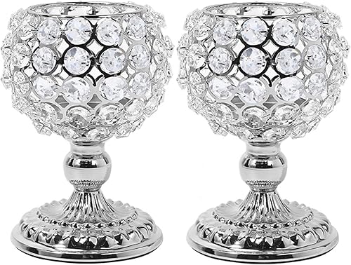 Juego de 2 portavelas de cristal plateado, portavelas votivas, candelabros, mesa de comedor, centro de mesa, decoración de comedor, sala de estar,