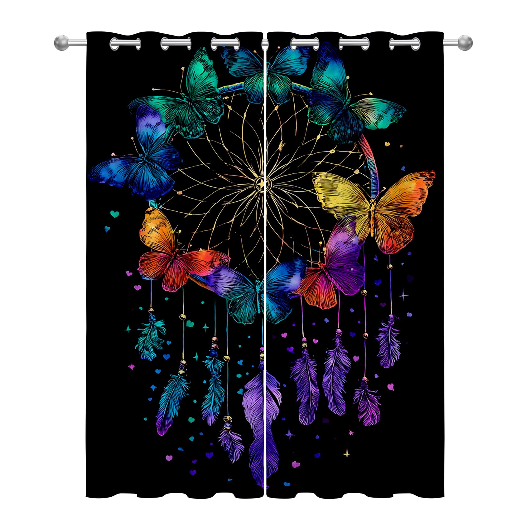 Mistela Traumfänger Schmetterling Verdunklungsvorhänge - Gardinen Boho Blickdicht Vorhang mit Ösen Verdunklungsvorhänge für Kinderzimmer Wohnzimmer Schlafzimmer Dekoration - 2er Set - H300 x B140cm