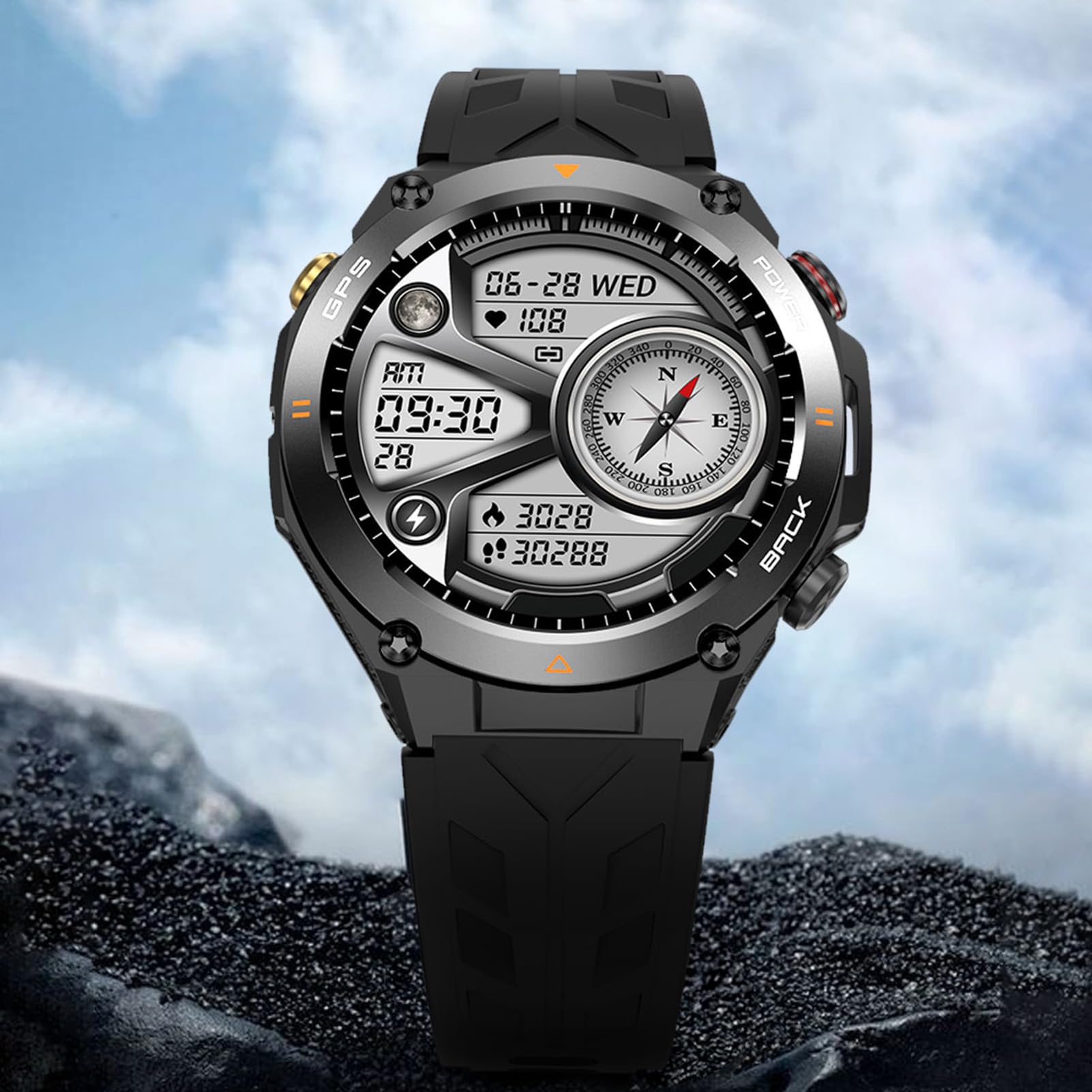 Annadue Smart Watch per Esterni con Bussola GPS Integrata, 100 modalità Sportive, Impermeabile, Schermo IPS da 1,45 Pollici, Batteria a Lunga Durata da 650 MAh (BLACK)