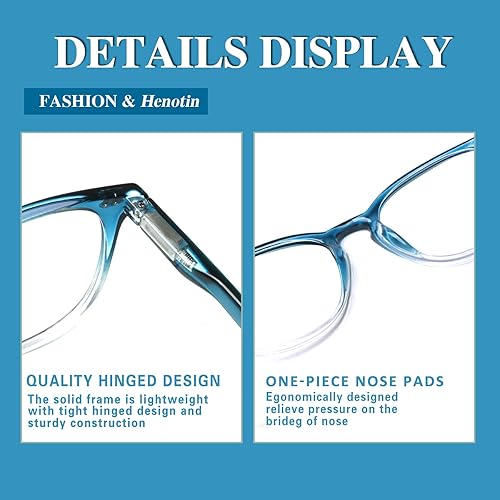 Miniatura 7 de Henotin Paquete de 6 lentes de lectura para mujeres y hombres, bloqueo de luz azul, elegantes lectores de computadora con funda de cuero