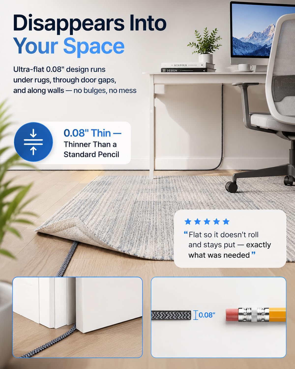 Câble Ethernet Cat 7 de 45,7 m – Câble Internet plat haute vitesse en nylon tressé blindé rapide et stable pour la maison et le bureau